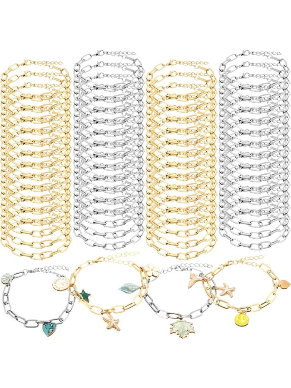 60 Pcs Alloy Chain Bracelets with Lobster Clasps for DIY Jewelry Making Supplies